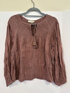 Lucky Brand Dusty Rose mauve Crochet Yoke Peasant Blouse